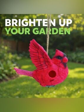Bright Red Cardinal Hanging Birdhouse Decorative Garden Accent
